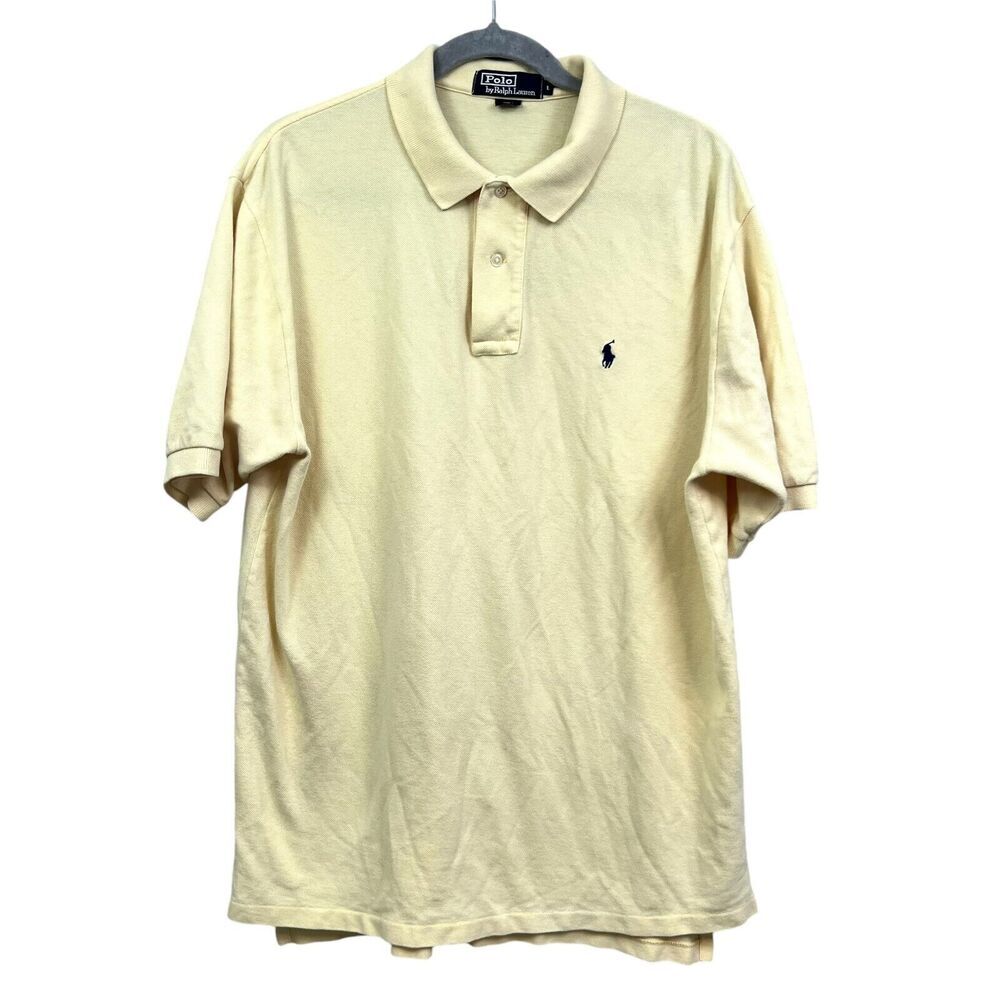 Polo Ralph Lauren Men Polo Shirt Spread Collar Stretch Hi Low Hem Yellow Size L*